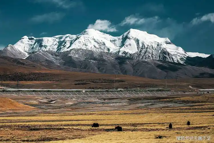 航拍念青唐古拉山雪山列车天路震撼同框