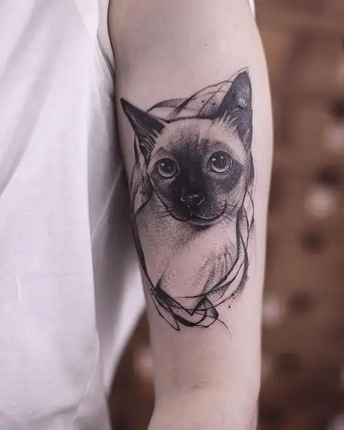 大臂黑灰newschool可爱小猫咪纹身图案