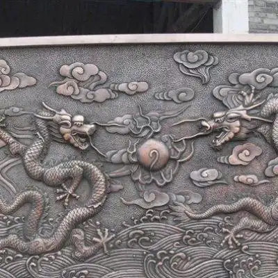双龙戏珠铸铜壁画铜浮雕