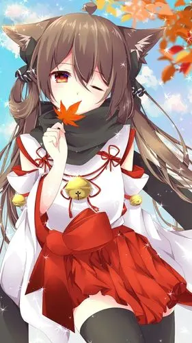 唯美动漫枫叶少女图片