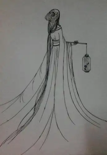 古装女子简笔画背影