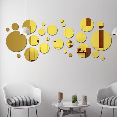 圆形镜面贴亚克力自粘墙贴北欧风创意背景墙板装饰镜子片小图案纸