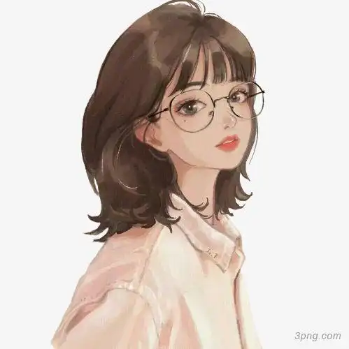 戴着眼镜的卡通女孩png素材透明免抠图片-卡通手绘
