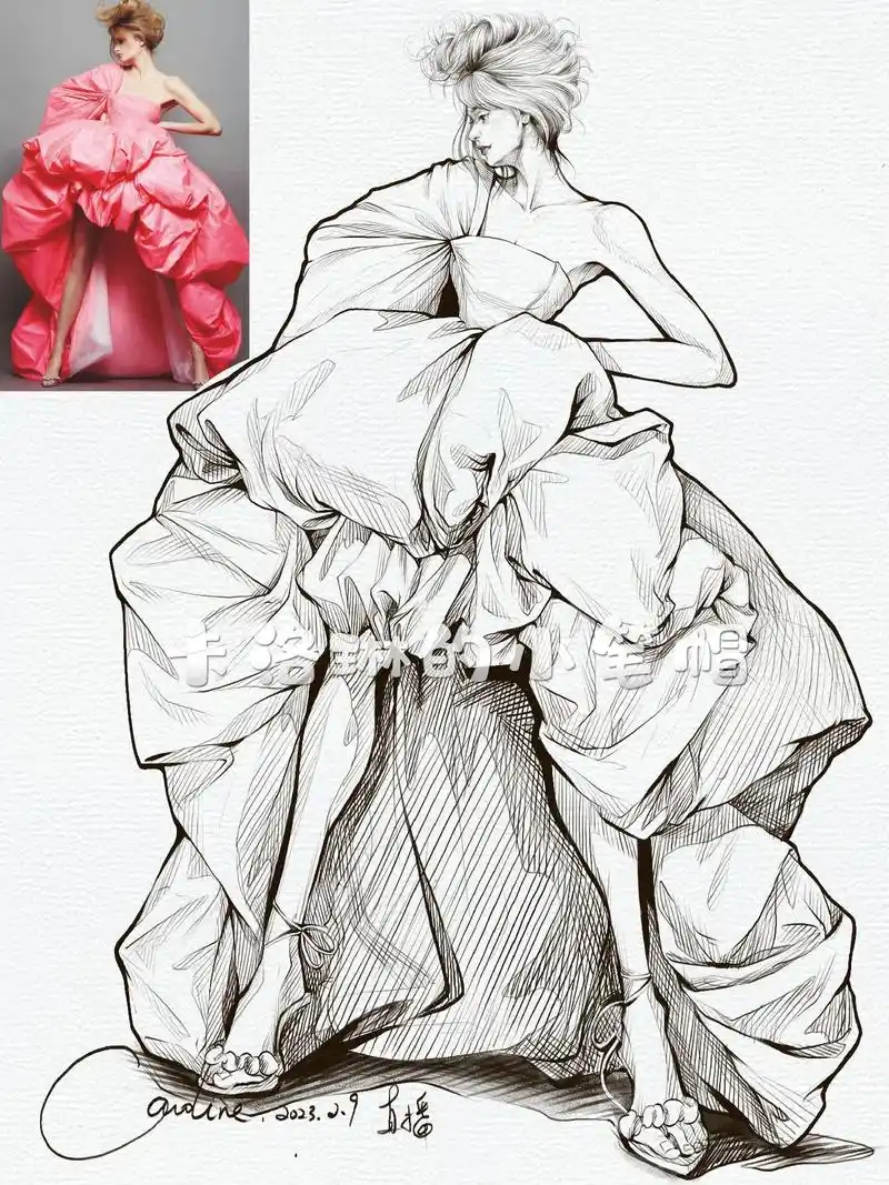 服装效果图线稿直播示范.