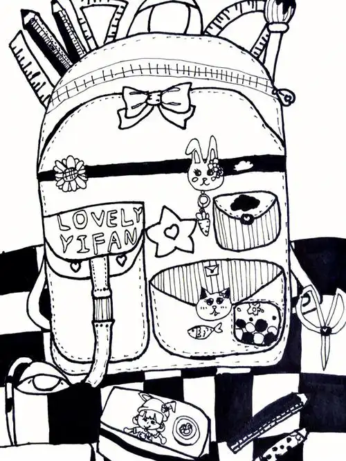 明天正式考试,这是写生图片 创意联想(除了书包本身的图案,可以根据