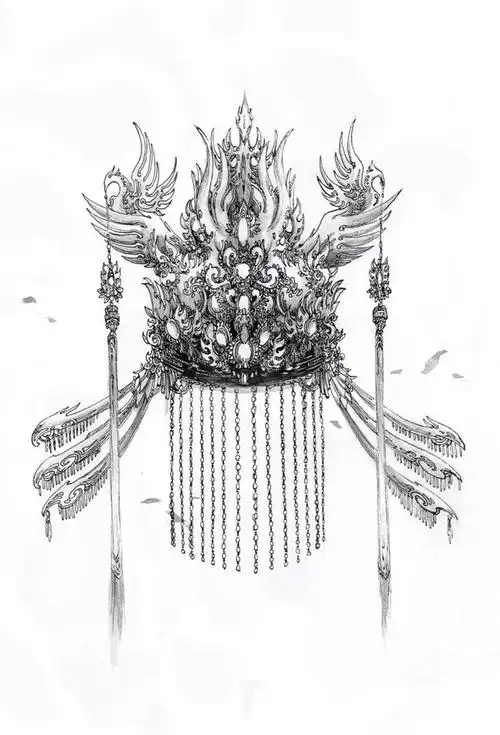 06用毛笔蘸取淡墨,对凤冠的阴影部分进行晕染,意在