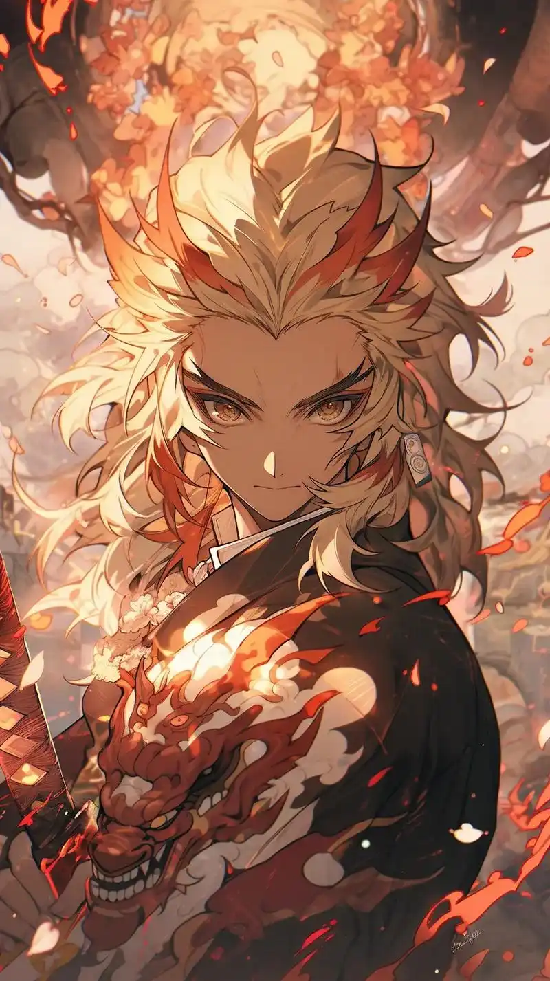 鬼灭之刃手机超清壁纸-炎柱-炼狱杏寿郎.关注后可私信我无水 - 抖音