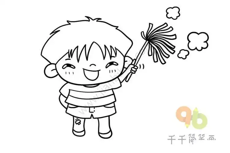 儿童简笔画小男孩做家务