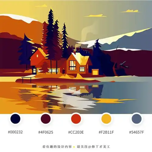 冬主题矢量插画配色方案,冬天一样能过的清新多彩! 咦