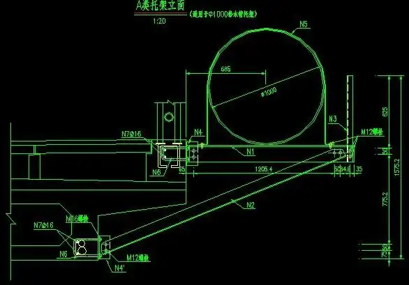 某地区过桥管线支架部分的设计图纸