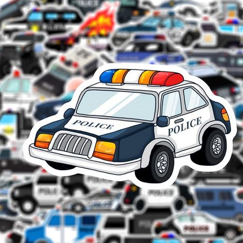 60张q版小警车涂鸦贴纸卡通创意儿童小汽车笔记本电脑行李箱贴画