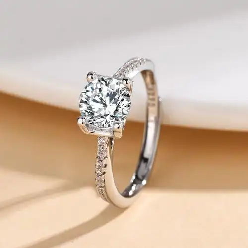 欧美时尚爆款牛头设计四爪镶嵌锆石1克拉钻戒牛头仿真钻开口婚戒-阿里