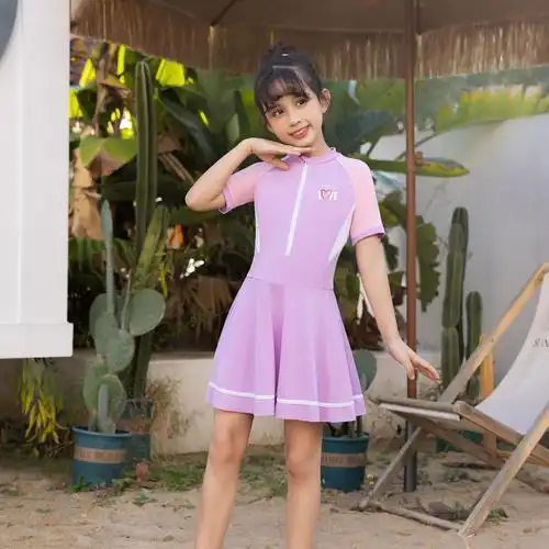 儿童泳衣女孩2024新款夏季连体裙式小中大女童训练游泳衣学生泳装