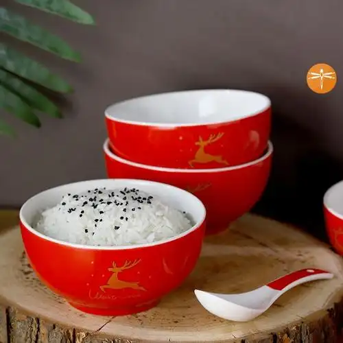福字过年用的饭碗碗结婚用婚礼红碗10个套装用的碗筷子家用红色潮
