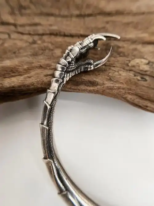 不同银匠复古纯银鹰爪开口手镯个性霸气朋克手镯