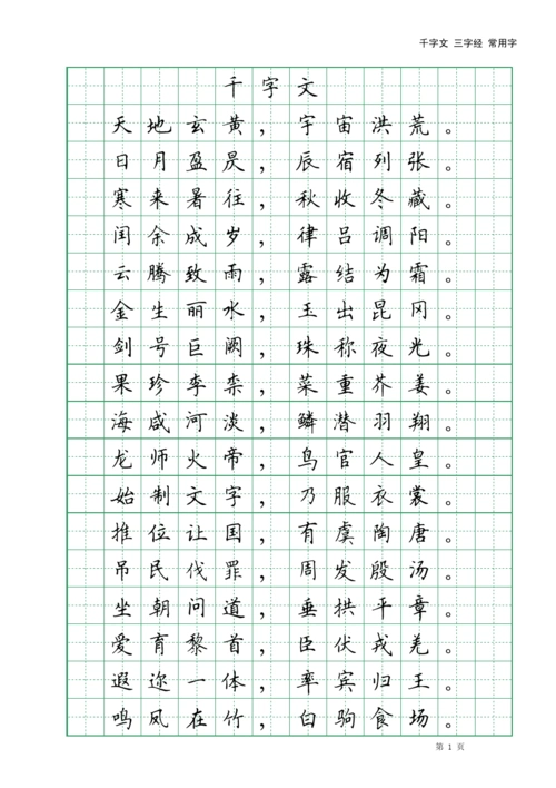 田英章钢笔楷书千字文三字经常用字