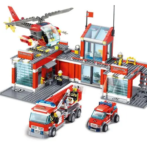 模型总局益智积木拼装消防车开智拼插