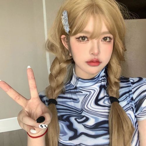 假发女长发双麻花辫网红lolita自然空气刘海可爱逼真双马尾全头套