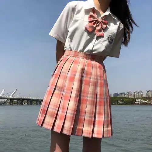 jk制服女格裙套装衬衫半身裙百褶裙装日系学生2020夏季新款领结裙子德