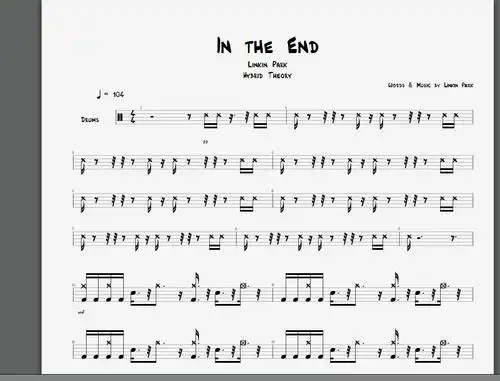 in the end 的电吉他 架子鼓 电子琴 贝斯 或者有更多的乐器谱发给我