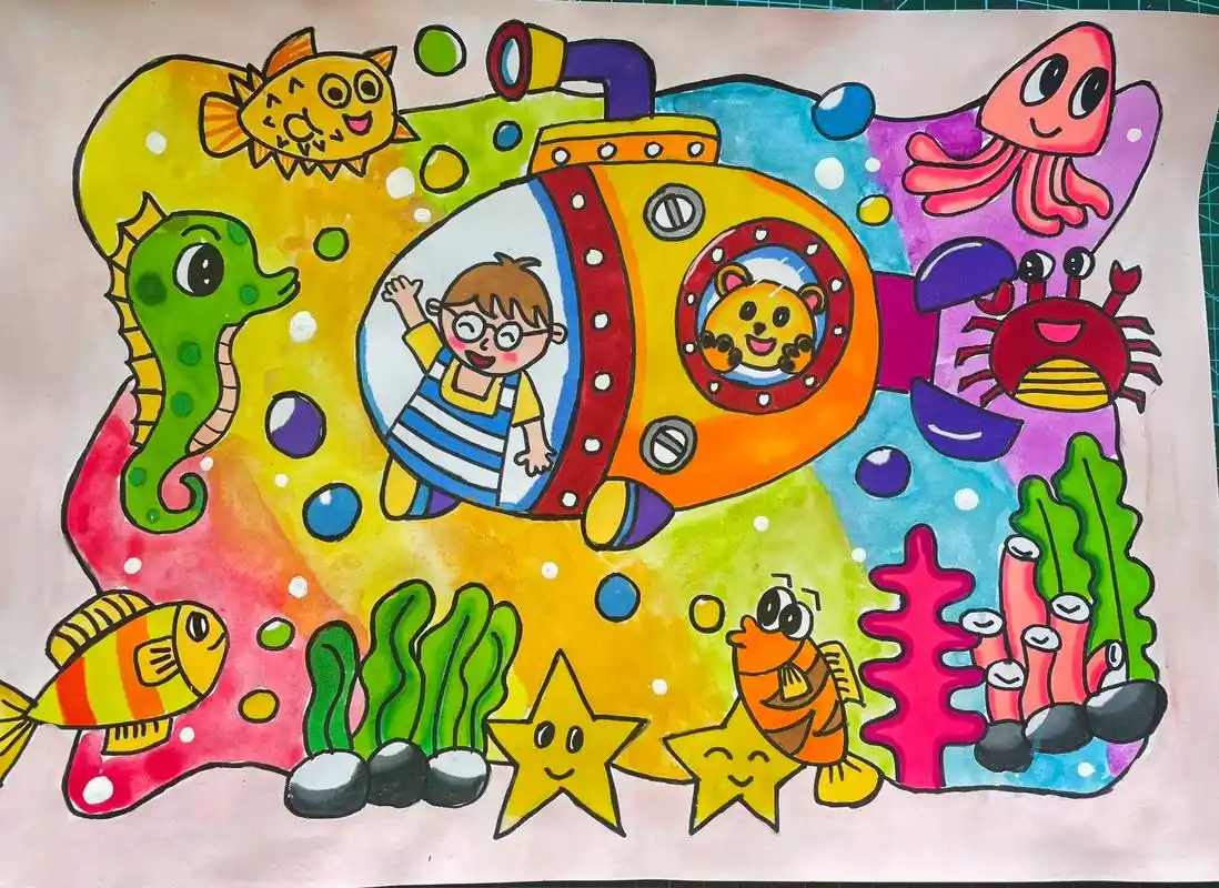 《海底世界》少儿创意美术.#美术课件ppt #幼儿创意画 @ - 抖音