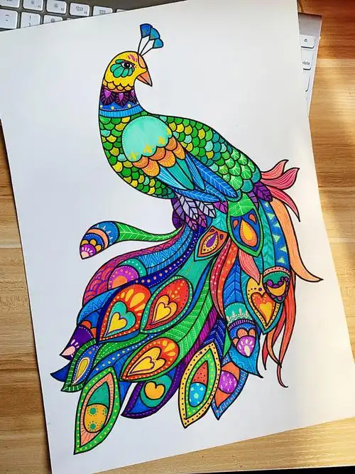 儿童绘画课程教学孔雀