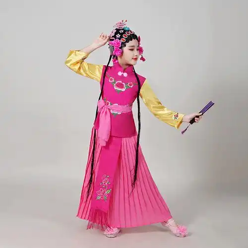 儿童戏服京剧戏装卖水服装小红娘表演服俏花旦丫鬟卖水戏曲服  水鬓