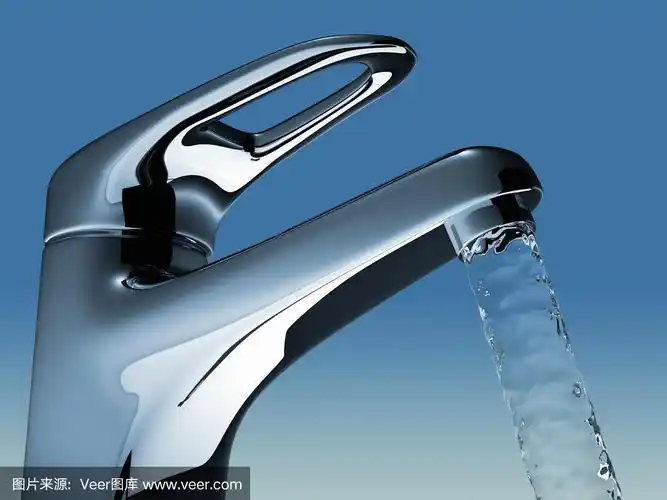 在蓝色背景上打开水龙头的矢量图像