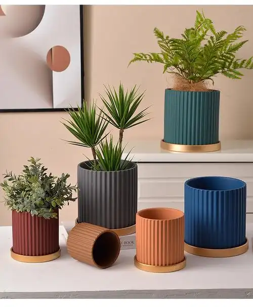 北欧简约花盆陶瓷带托盘大号绿萝蝴蝶兰多肉创意现代个性盆栽