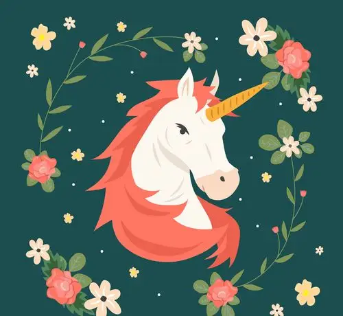 ai格式,含jpg预览图,关键字:童话,美丽,独角兽,头像,花卉,树叶,矢量图