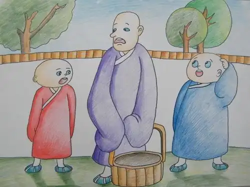 儿童铅笔画作品欣赏-三个小和尚的故事