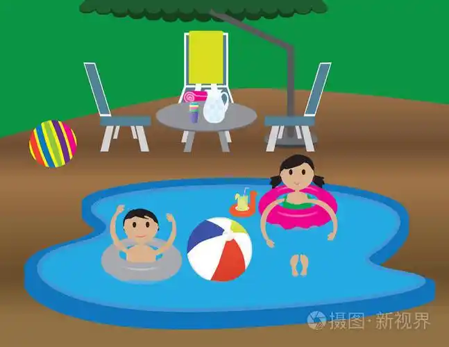 孩子们在一个家庭游泳池里.夏日假期插画