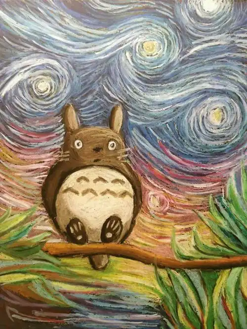 从网上看到的星空下的龙猫,于是我就也画了一幅