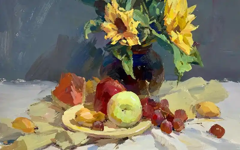 水粉色彩向日葵静物