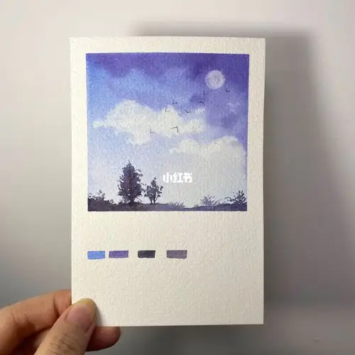 水彩小风景|入门级 简单清新 图文详细过程_水彩画_风景_教程_薯条