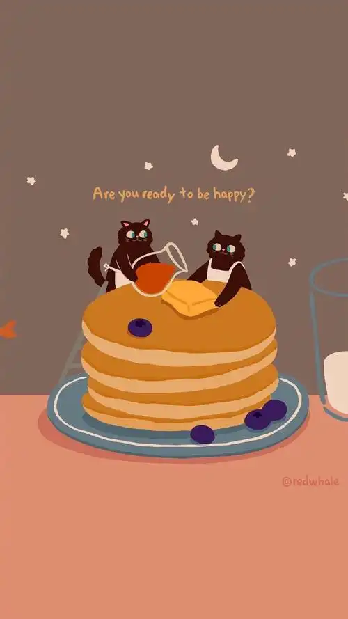 手绘猫咪插画手机壁纸