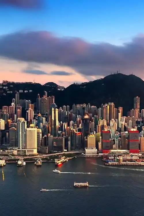 城市景观,香港,摩天大楼,海,游艇,山,云