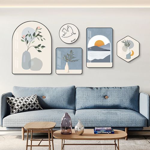 北欧ins风客厅装饰画简约现代小众抽象小清新组合沙发背景墙壁画