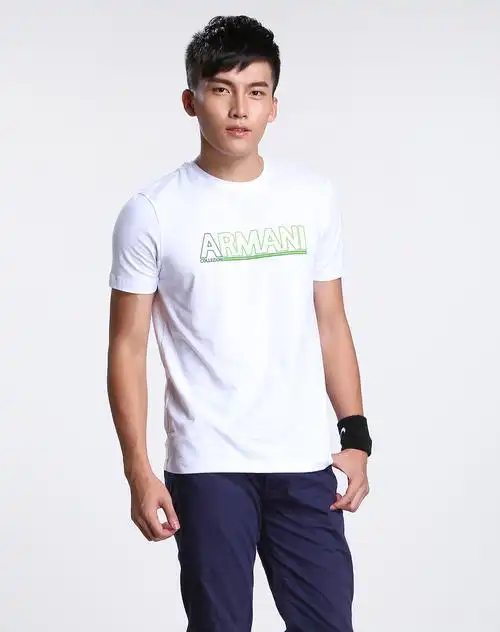armani collezioni男款简约休闲logo印图舒适莱卡棉圆领短袖t恤白/草