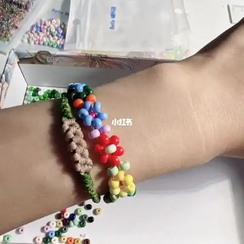 手工串珠diy花朵手链