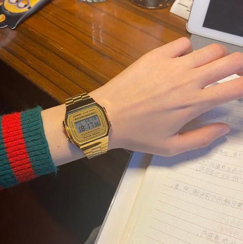 卡西欧金属复古中性金色小方块a168wg-9w男表女手表a158wea-9