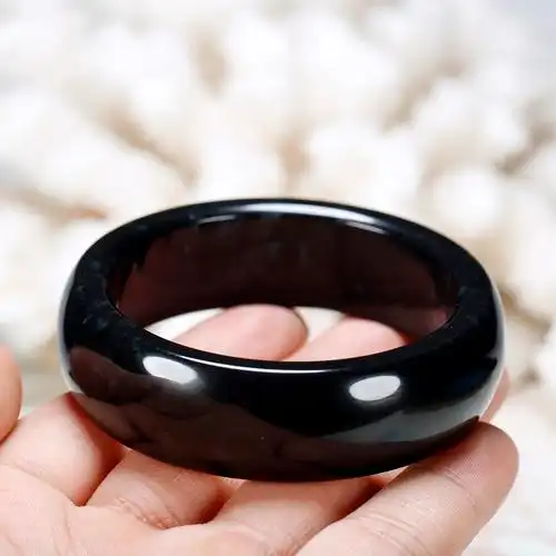 籽府孤品新疆和田玉墨玉手镯圈径575mm女士款玉镯子正品