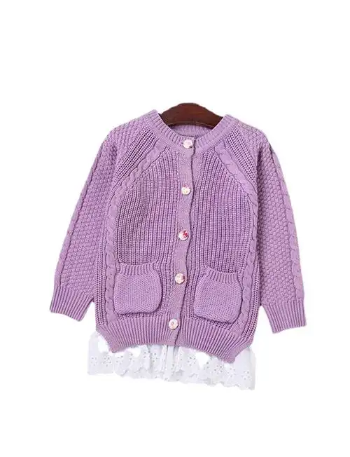 时尚棉毛新款童装儿童开衫春秋女童外套毛衣带下摆针织衫