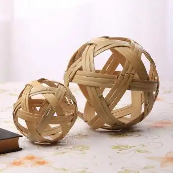 竹编工艺品小蹴鞠手工成品古代蹴鞠球diy幼儿园竹编球 小米白色