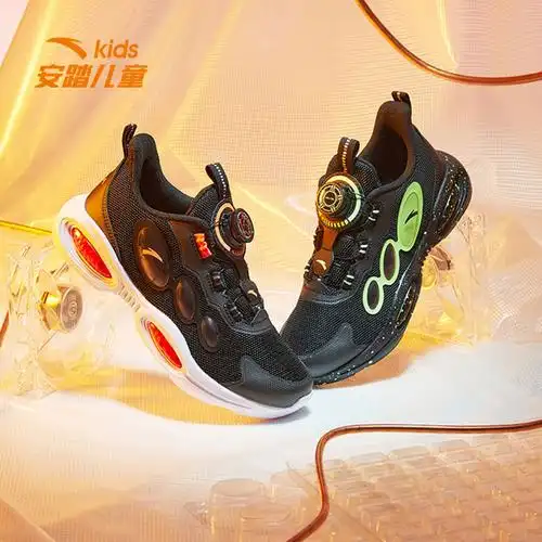 安踏儿童运动鞋21年新款男大童纽扣网面透气休闲跑步鞋312135585