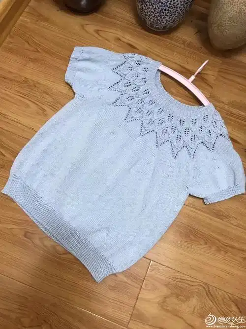 叶子 娃娃家从上往下织棒针圆肩叶子花短袖上衣-编织教程-编织人生