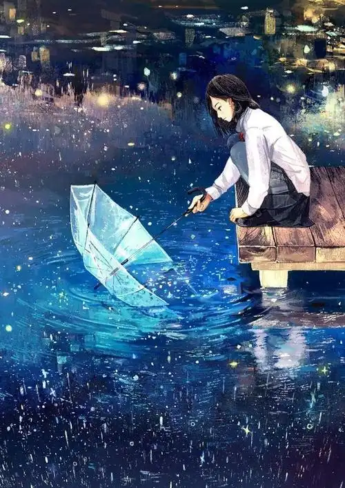 雨伞控插画家:少女,雨和伞的奇妙融合,有一种哀思之情