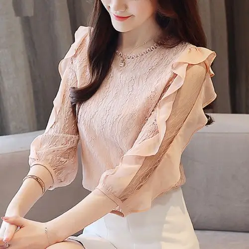 雪纺衫短袖女装夏装2020新款韩版百搭荷叶边蕾丝上衣超仙洋气小衫