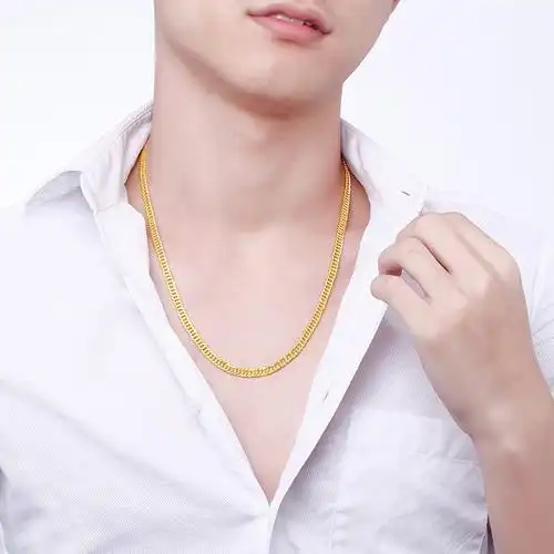 9马鞭真金项链显宽简约素链加粗霸气老板链古巴男士金项链按克送男友