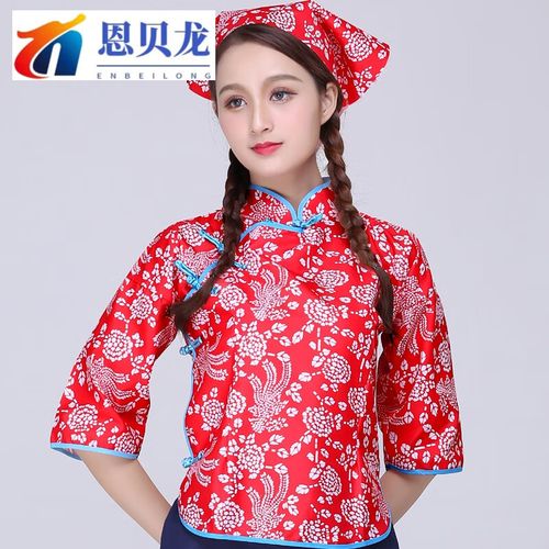 恩贝龙阿庆嫂民国演出服装民国菜园秧歌服碎花采茶服村姑服装村姑服